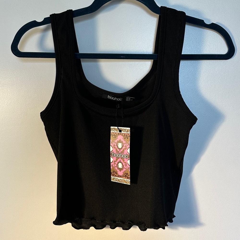 Basic black cami with lettuce edge brand new with tag